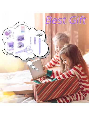 Kit de Oficina Mini Kogcmeetl Morado con Grapadora y Tijeras