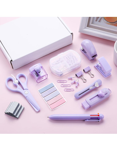 Kit de Oficina Mini Kogcmeetl Morado con Grapadora y Tijeras