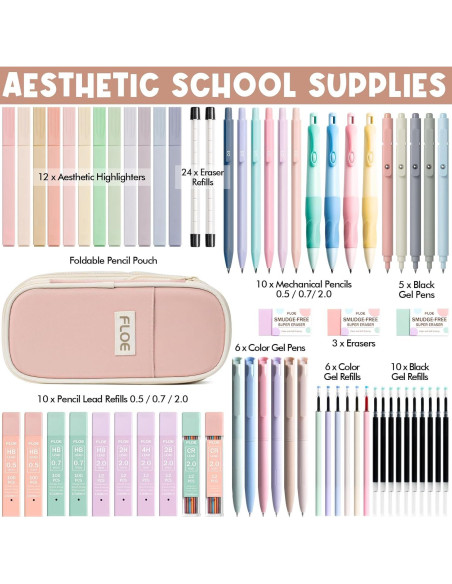 Kit de Suministros Escolares FLOE 65 Piezas Estético Rosa