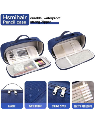 Estuche de Lápices Hsmihair Azul Profundo 25.7x11.4cm