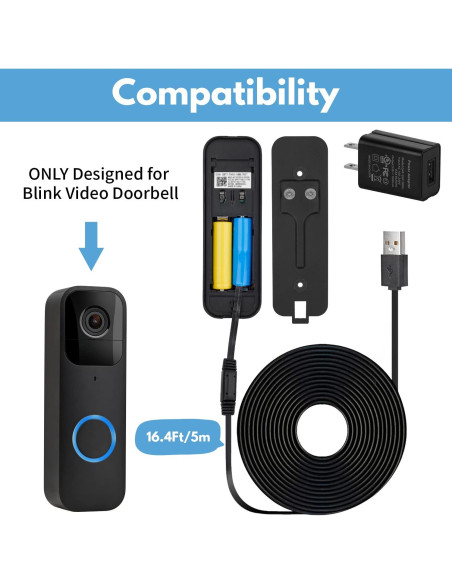 Adaptador de corriente ALERTCAM para timbre Blink 5m resistente