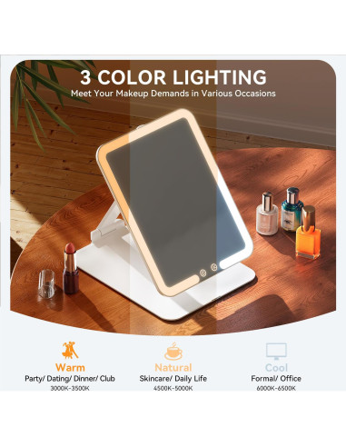 Espejo de Maquillaje Auxmir Plegable con Luz LED 72, Blanco