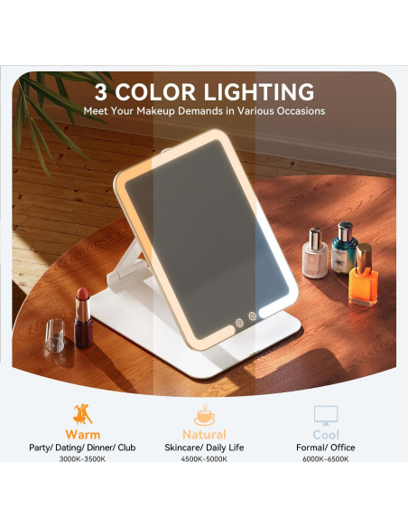 Espejo de Maquillaje Auxmir Plegable con Luz LED 72, Blanco