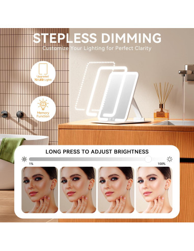 Espejo de Maquillaje Auxmir Plegable con Luz LED 72, Blanco