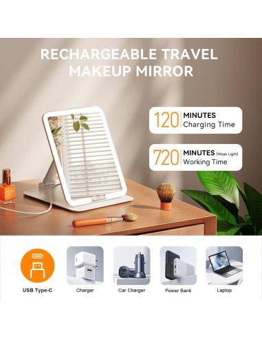 Espejo de Maquillaje Auxmir Plegable con Luz LED 72, Blanco