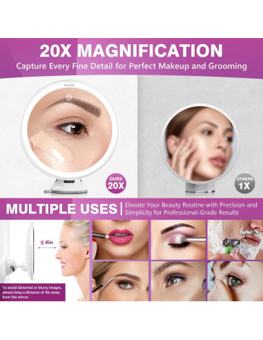 Espejo de Aumento 20X Auxmir con Luz LED y Ventosa