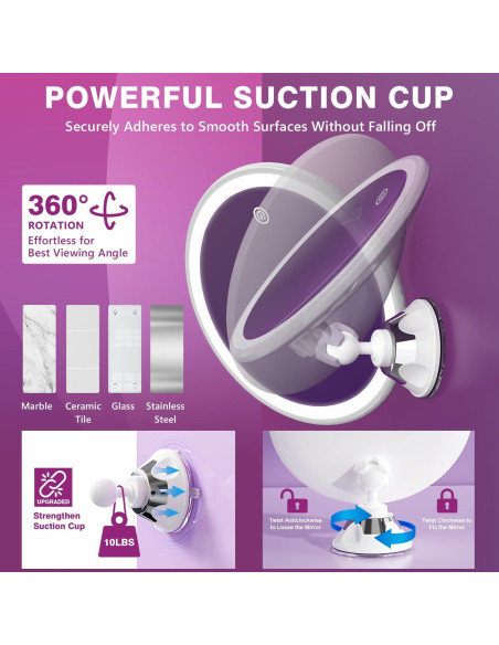 Espejo de Aumento 20X Auxmir con Luz LED y Ventosa