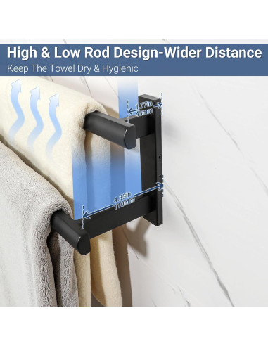 SAYAYO Barra Doble para Toallas 80 cm Acero Inoxidable Negro