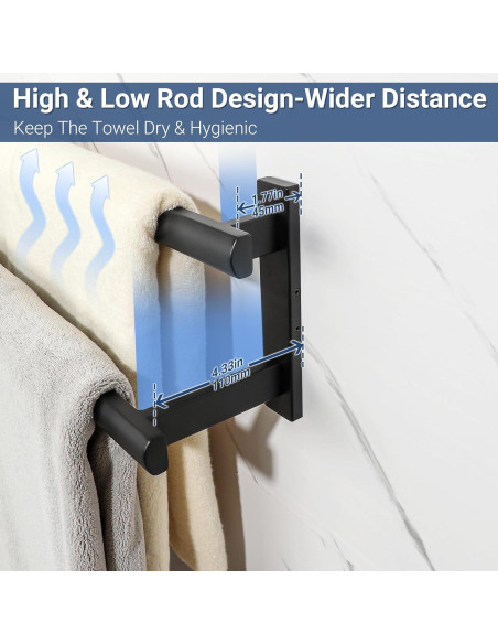 SAYAYO Barra Doble para Toallas 80 cm Acero Inoxidable Negro