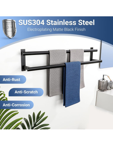 SAYAYO Barra Doble para Toallas 80 cm Acero Inoxidable Negro