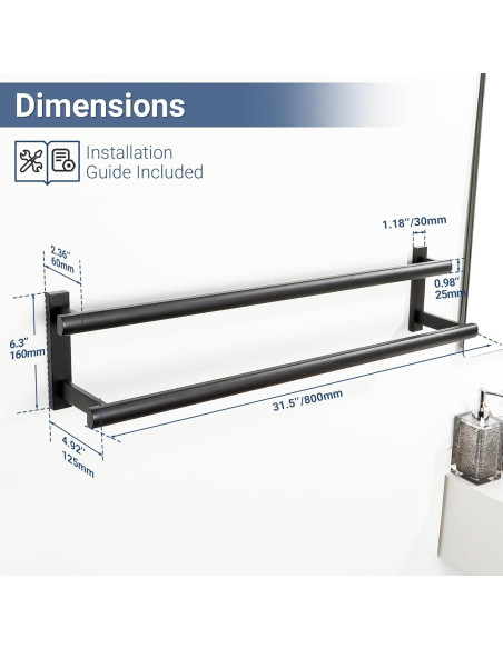 SAYAYO Barra Doble para Toallas 80 cm Acero Inoxidable Negro