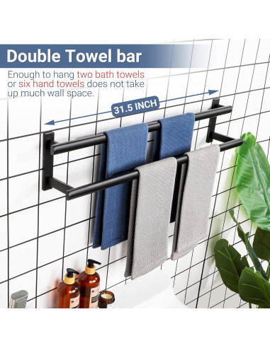 SAYAYO Barra Doble para Toallas 80 cm Acero Inoxidable Negro