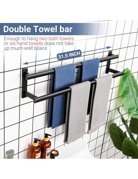 SAYAYO Barra Doble para Toallas 80 cm Acero Inoxidable Negro