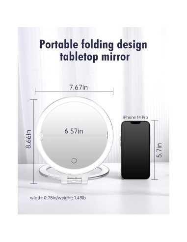 Espejo de Aumento FASCINATE 10X LED Recargable Blanco