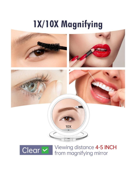 Espejo de Aumento FASCINATE 10X LED Recargable Blanco
