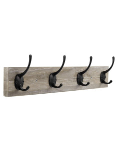 Perchero de pared Sageme rústico de pino con 4 ganchos