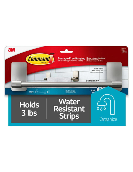 Barra para Toalla de Mano Command Níquel Satinado 22.86 cm