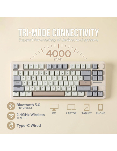 Teclado Gaming Inalámbrico EPOMAKER Galaxy70 75% Blanco