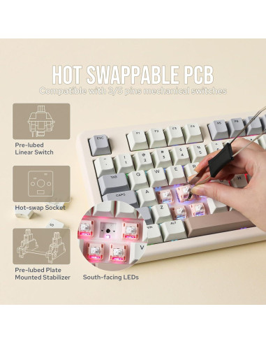 Teclado Gaming Inalámbrico EPOMAKER Galaxy70 75% Blanco