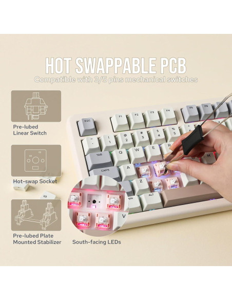 Teclado Gaming Inalámbrico EPOMAKER Galaxy70 75% Blanco