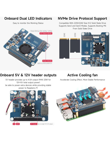Adaptador NVME PCIe a M.2 PoE para Raspberry Pi 5