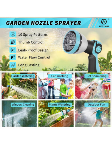 Boquilla de Manguera AUTOMAN - 10 Patrones, Metal, 0.23 kg