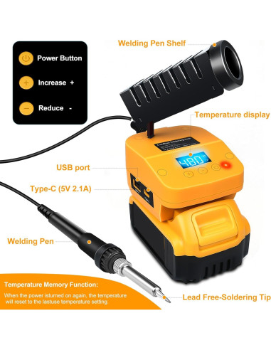 Estación de Soldadura Inalámbrica Dewalt 20V LCD USB
