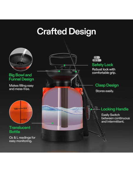 Pulverizador de Presión VIVOSUN 3L Naranja con Correa Ajustable