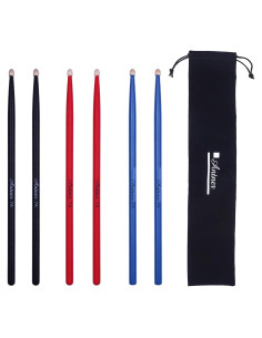 Antner 3 Pares Palos de Batería 7A Madera Arce Negro/Rojo/Azul