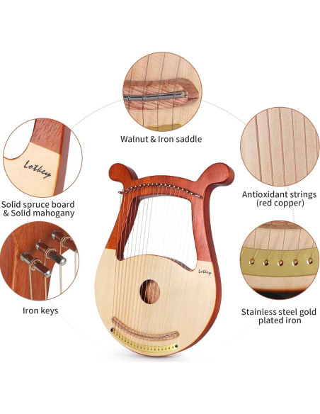 Arpa de Lira Lotkey MI3817 19 Cuerdas Caoba