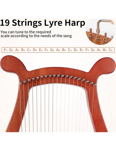 Arpa de Lira Lotkey MI3817 19 Cuerdas Caoba