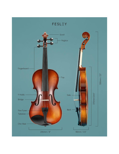 Fesley Violín 4/4 Mate Completo para Principiantes