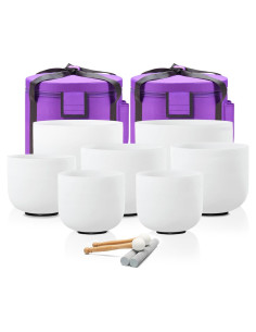 Juego de 7 Cuencos de Cuarzo Cristal 432HZ con Accesorios