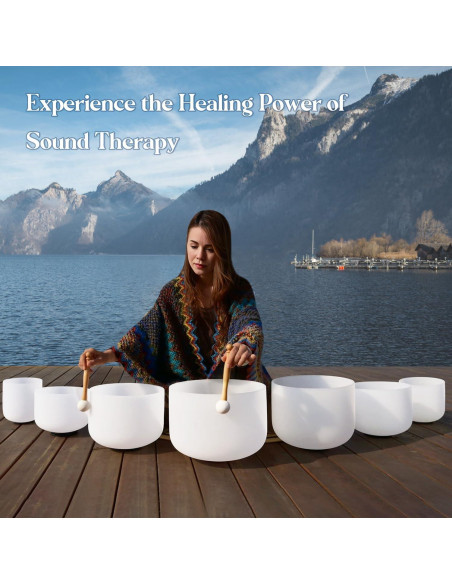 Juego de 7 Cuencos de Cuarzo Cristal 432HZ con Accesorios