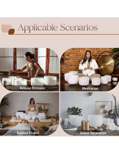 Juego de 7 Cuencos de Cuarzo Cristal 432HZ con Accesorios