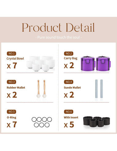 Juego de 7 Cuencos de Cuarzo Cristal 432HZ con Accesorios