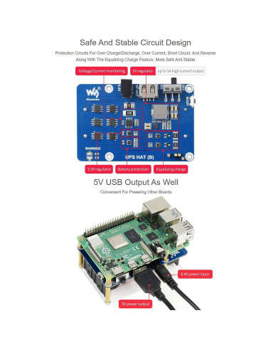 UPS HAT Waveshare para Raspberry Pi 5V 5A Alimentación
