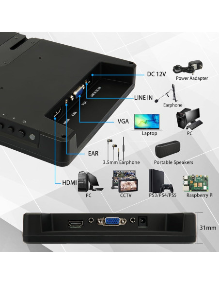 Monitor Portátil MUNYEAH M1020 10.1" Full HD HDMI VGA