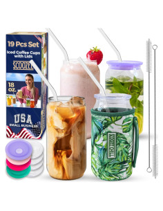Set de Tazas de Vidrio Scoozee 19 Piezas 532 ml con Tapas