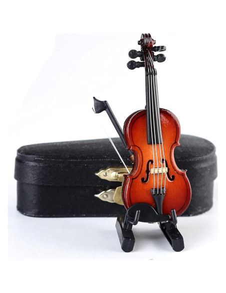Violín Miniatura Dselvgvu 8cm con Soporte y Estuche