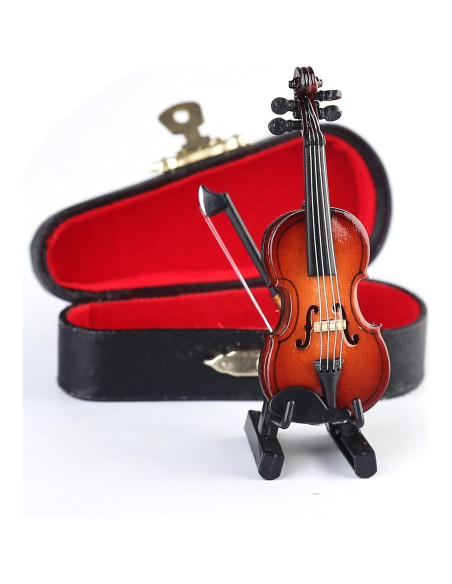 Violín Miniatura Dselvgvu 8cm con Soporte y Estuche