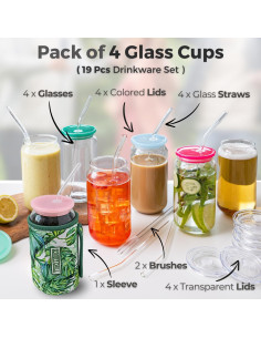 Set de Tazas de Vidrio Scoozee 19 Piezas 532 ml con Tapas 2