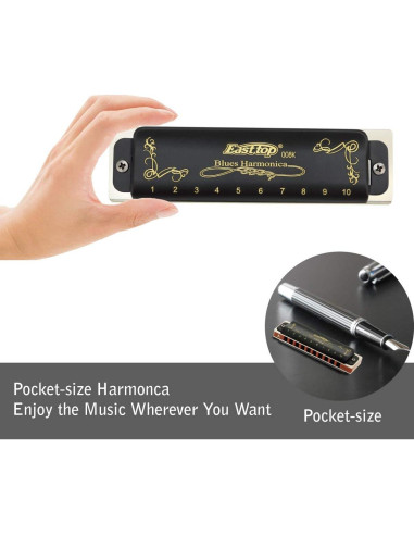 Armónica Diatónica East Top 10 Agujeros Clave de A Negra
