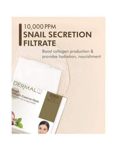 Máscara Facial DERMAL de Colágeno de Caracol 10 Piezas