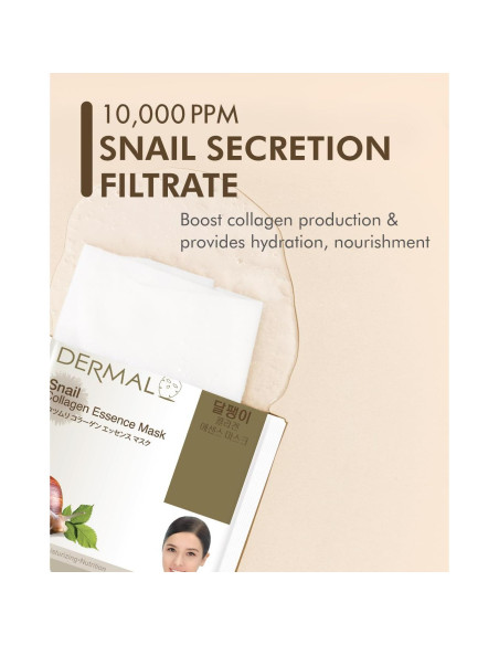 Máscara Facial DERMAL de Colágeno de Caracol 10 Piezas