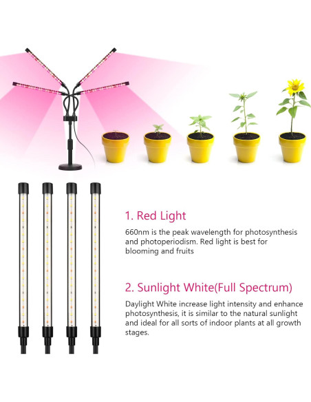 Luz de Crecimiento LED Cuatro Cabezas SYEIORAOM Espectro Completo