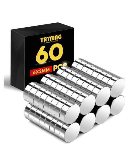 Imanes de Neodimio TRYMAG 6x2mm 60 Piezas para Manualidades