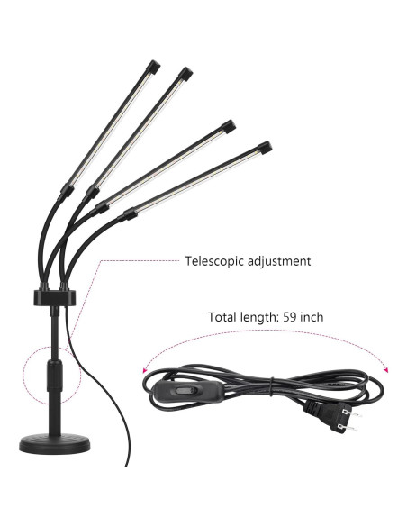 Luz de Crecimiento LED Cuatro Cabezas SYEIORAOM Espectro Completo