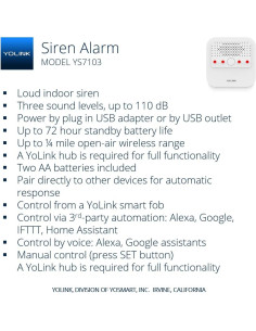 Alarma Sirena Inteligente YoSmart 110 dB con Hub 2