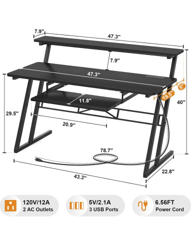 Escritorio de Estudio Armocity SD-B 47" Negro con USB